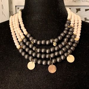 NECKLACE LAYERED BLACK AND OFF WHITE BEADING